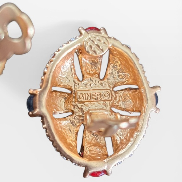 CINER Rare Vintage Clip On- Gold Tone With Rhinestones Faux Gems 80s - Picture 5 of 7